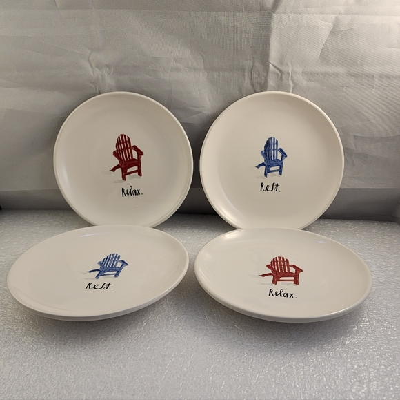 Set of 4 Rae Dunn Artisan Collection Rest Relax Porcelain Dessert Plates - Picture 1 of 9